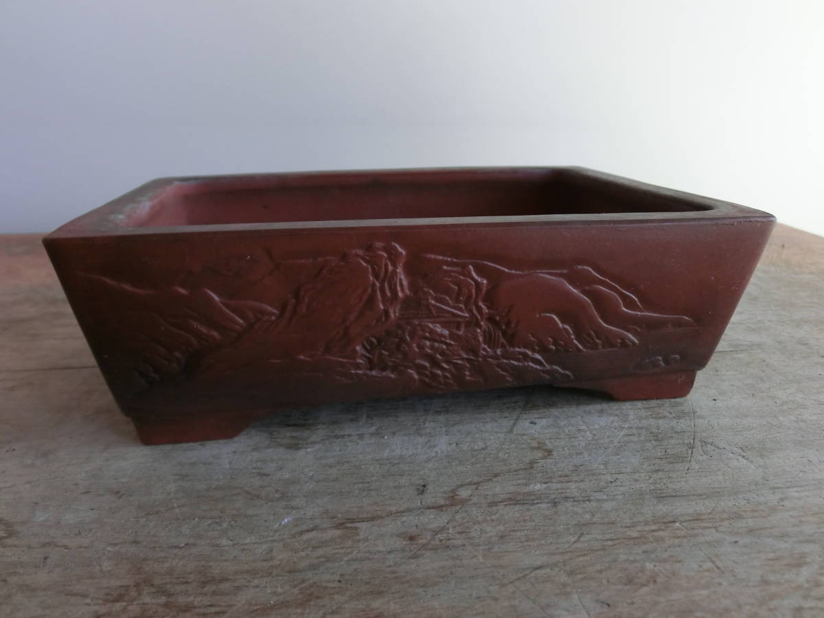 蟹園】 嶋陶鉢（浮き絵） A-700-1 植木鉢 陶器 窯焼き JS142 置物