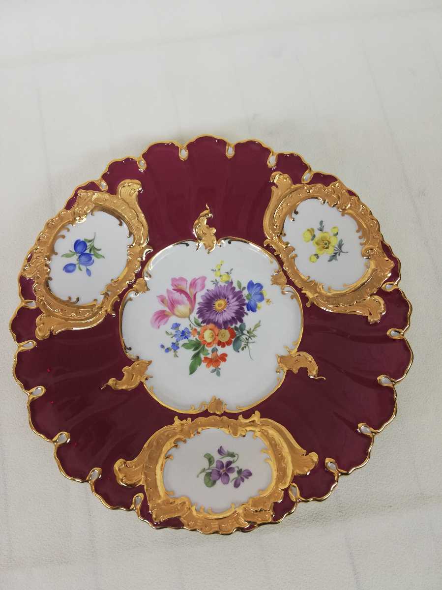 マイセン Meissen 五つ花 フラワーブーケ 飾り皿 グランツゴールド 