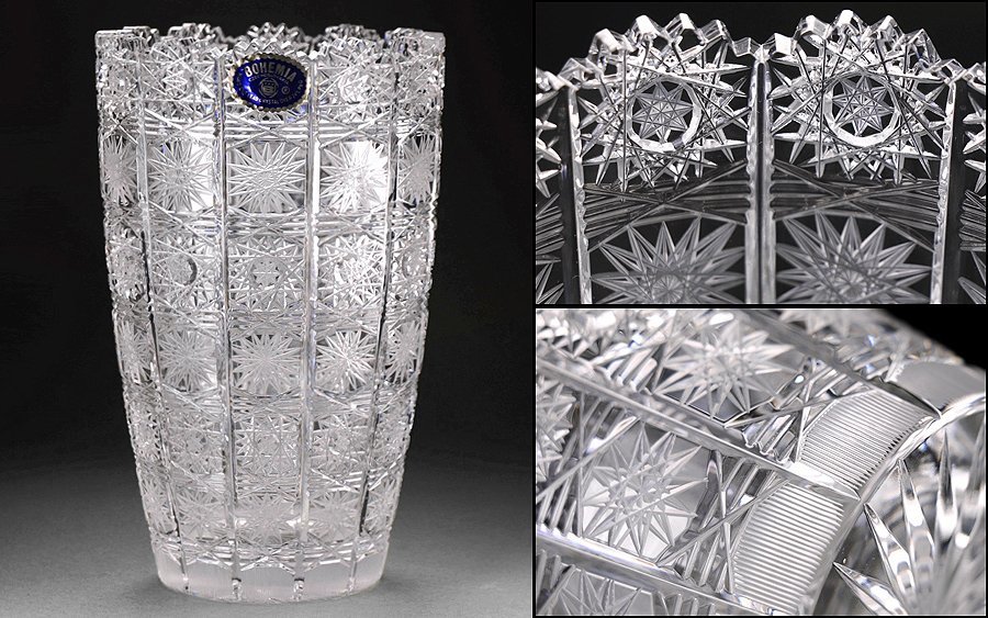 ヴィンテージ チェコ ボヘミアクリスタル HAND CUT花瓶 Bohemia glass