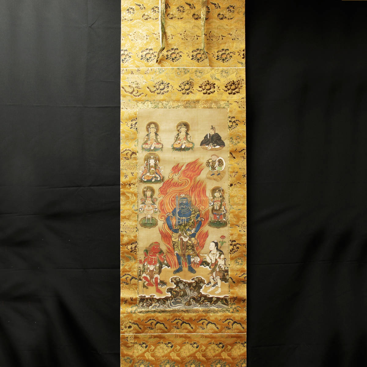 ［江戸時代］不動明王仏画 肉筆画　木製額アクリル版入り □ 日本古画 □ 江戸時代 肉筆仏画 不動明王と九神図 ＜221029020