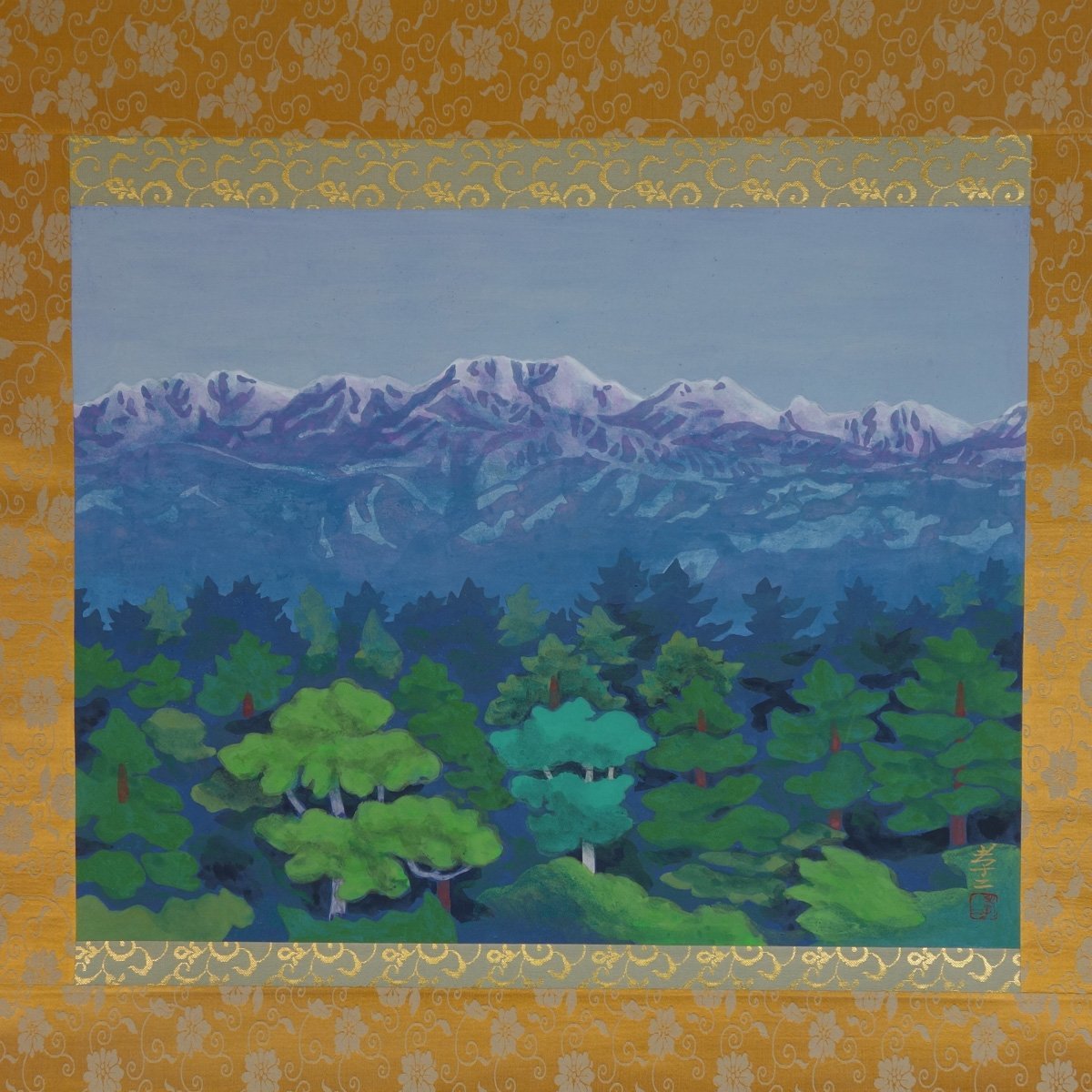 真作】 蔵壷◇『松井孝二 立山連峰図』 1幅 松井貞子箱書 日本画 山水