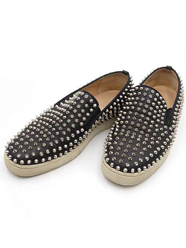人気SALE，お得 Christian Louboutin クリスチャンルブタン スパイクスタッズレザースリッポンスニーカー ブラック サイズ:43 メンズ(男性用)｜売買されたオークション情報、yahooの商品情報をアーカイブ公開 - オ 男性用
