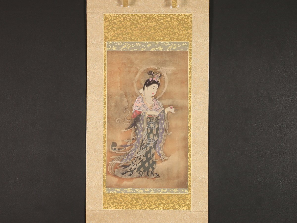 安田暎胤 吉祥天像 掛け軸 紙本 薬師寺 国宝 太巻 限定品 極箱 美品 印刷】【1円開始】【伝来】us4118 国宝吉祥天女図 薬師寺 安田暎胤箱書 太