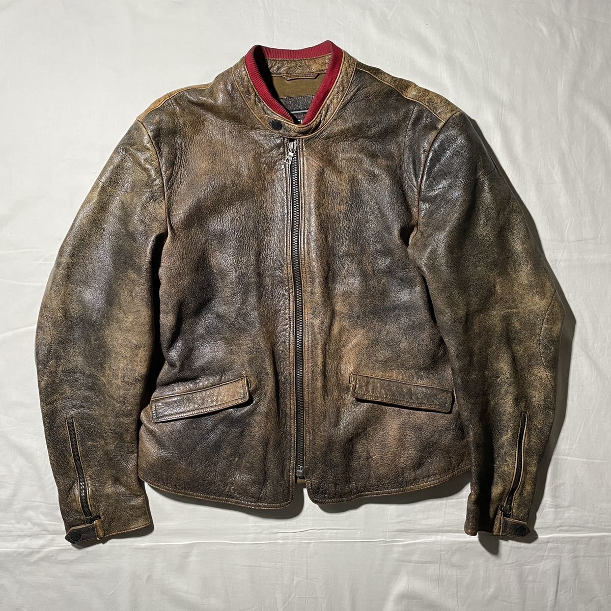 03s HILFIGER denim RED LABELシングルライダースY2K レザージャケット 