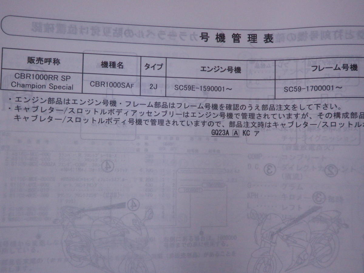 CBR1000RR　SC59　パーツリスト　サービスマニュアル　追補版版　C123 希少 CBR1000RR CBR1000RRSC59 CBR1000RR(SC59)サービスマニュアル・パーツリスト SC59 前期 サービス