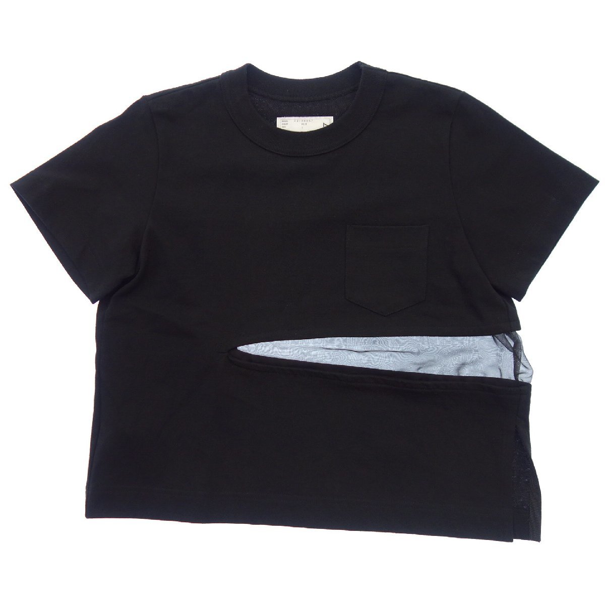 美品◆サカイ 半袖Tシャツ カットソー シフォン切替 Chiffon Mix T-shirt 22-06057 22SS レディース サイズ1 黒 Sacai【AFB21】