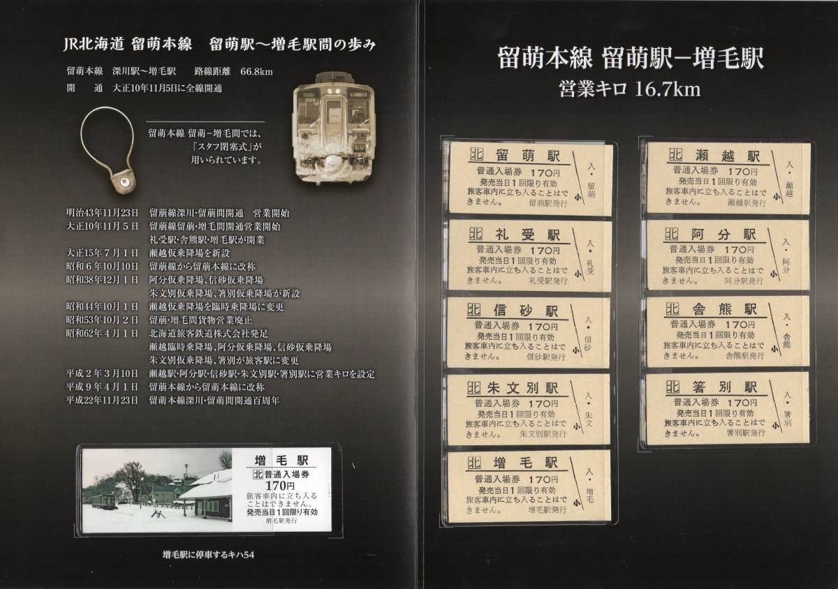 JR北海道 留萌本線（留萌駅ー増毛駅）全9駅記念B型硬券入場券 