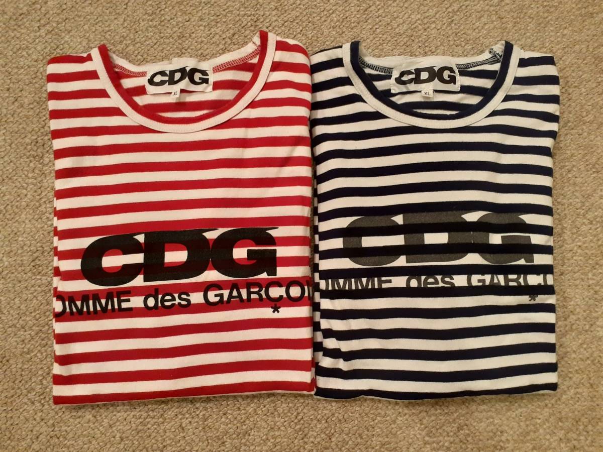 2着セット美品　CDG　長袖ボーダーTシャツ　XL　ネイビー　赤　レッド　LONG　SLEEVE　T-SHIRT/STRIPE　コムデギャルソン　ロンT　
