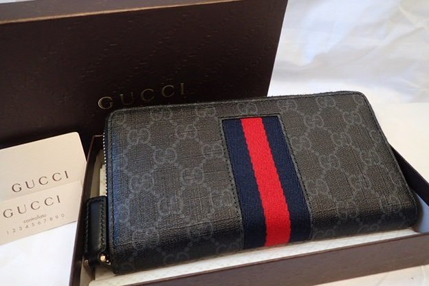 GUCCI グッチ ラウンドファスナー長財布 PVC GGスプリーム シェリー  