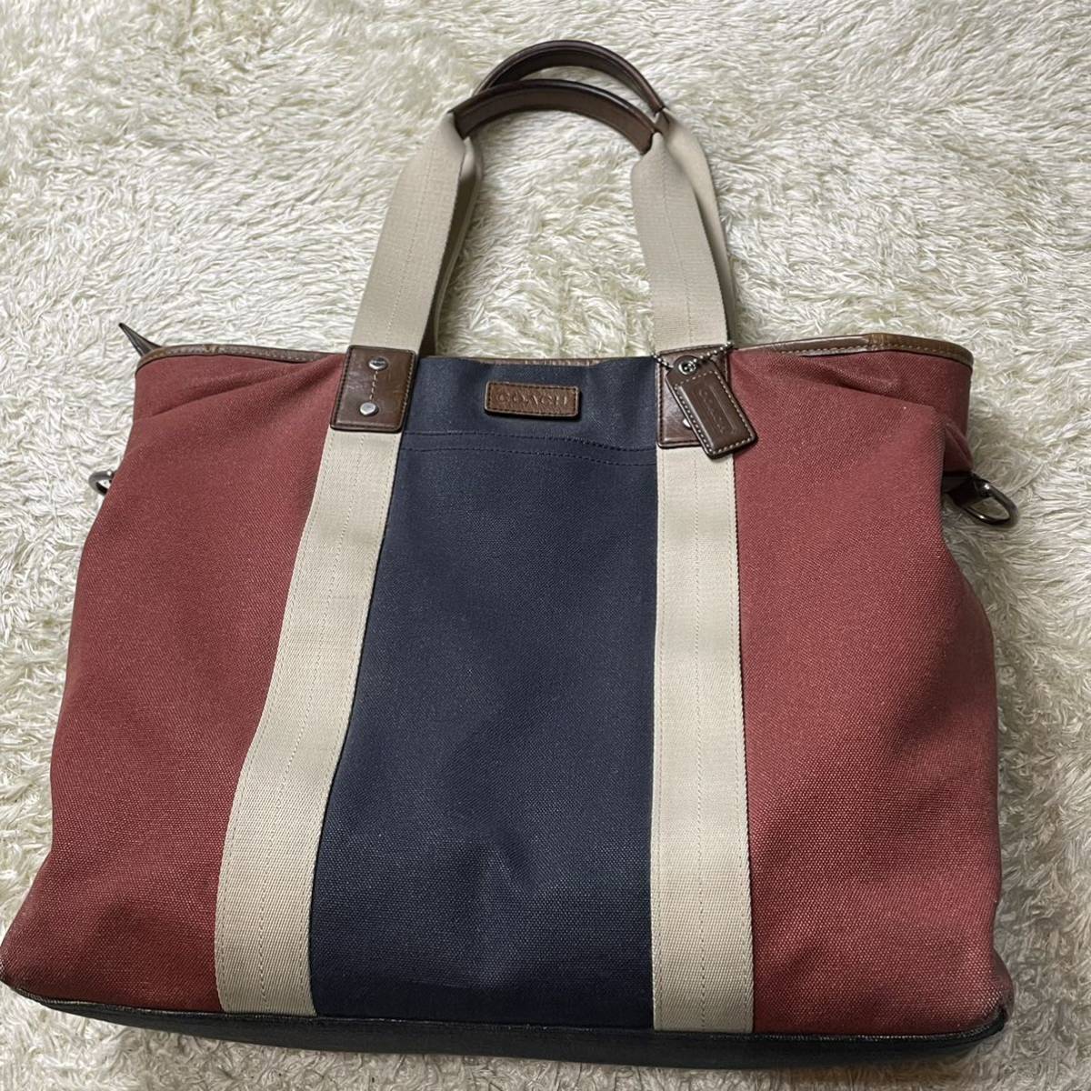 COACH MEN 【洗練されたデザイン】キャンバス　レザー 牛革 ビジネスバッグ トートバッグ　ブリーフケース　大容量　コーチ　メンズ