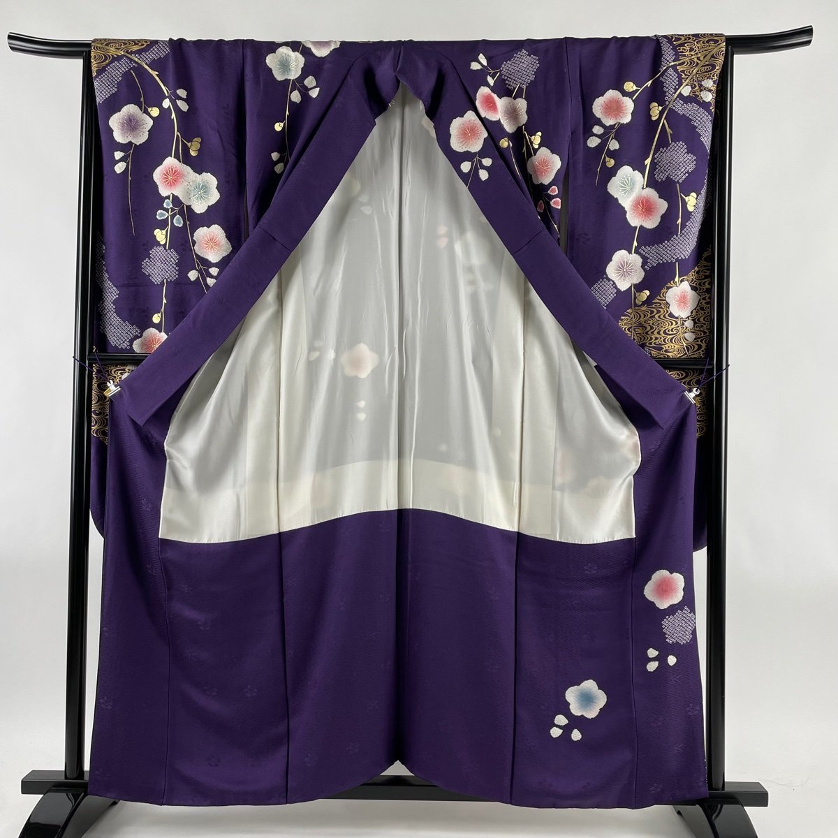 競ナビ】 振袖 秀品 鈴乃屋 枝梅 流水 箔 絞り 紫 袷 身丈160.5cm