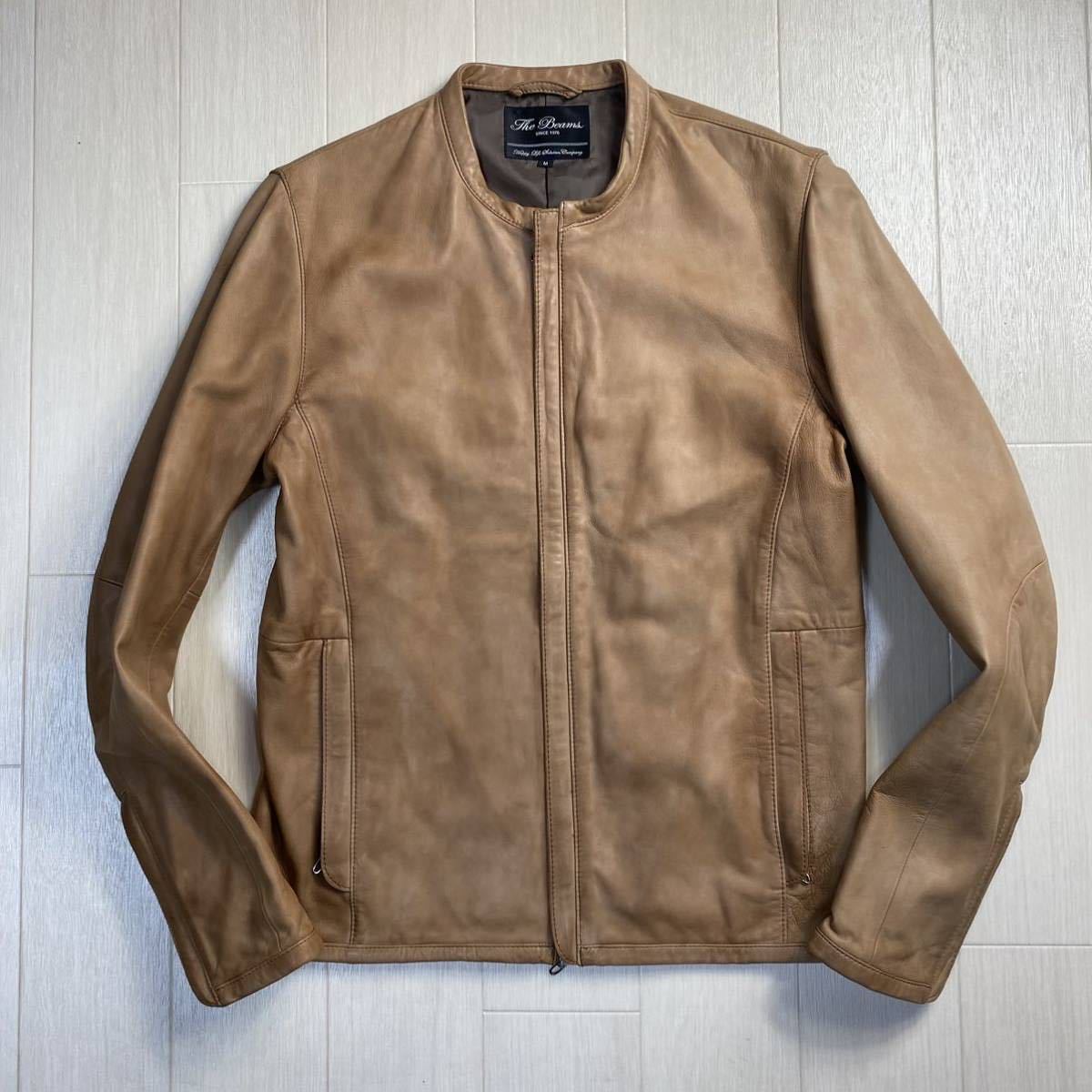 ビームス/BEAMS】上質羊革 ラムスキン レザーライダース ノーカラー 