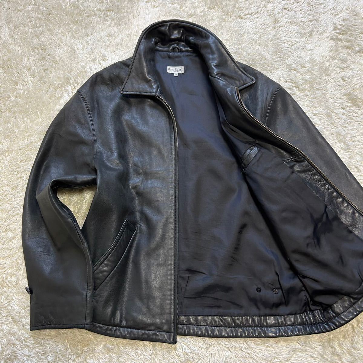 ✨極美品✨ ポールスミス レザージャケット ラムレザー L ブラック 総柄 紳士の風格】PaulSmith ポールスミス 『最高級』ラムレザー 羊革