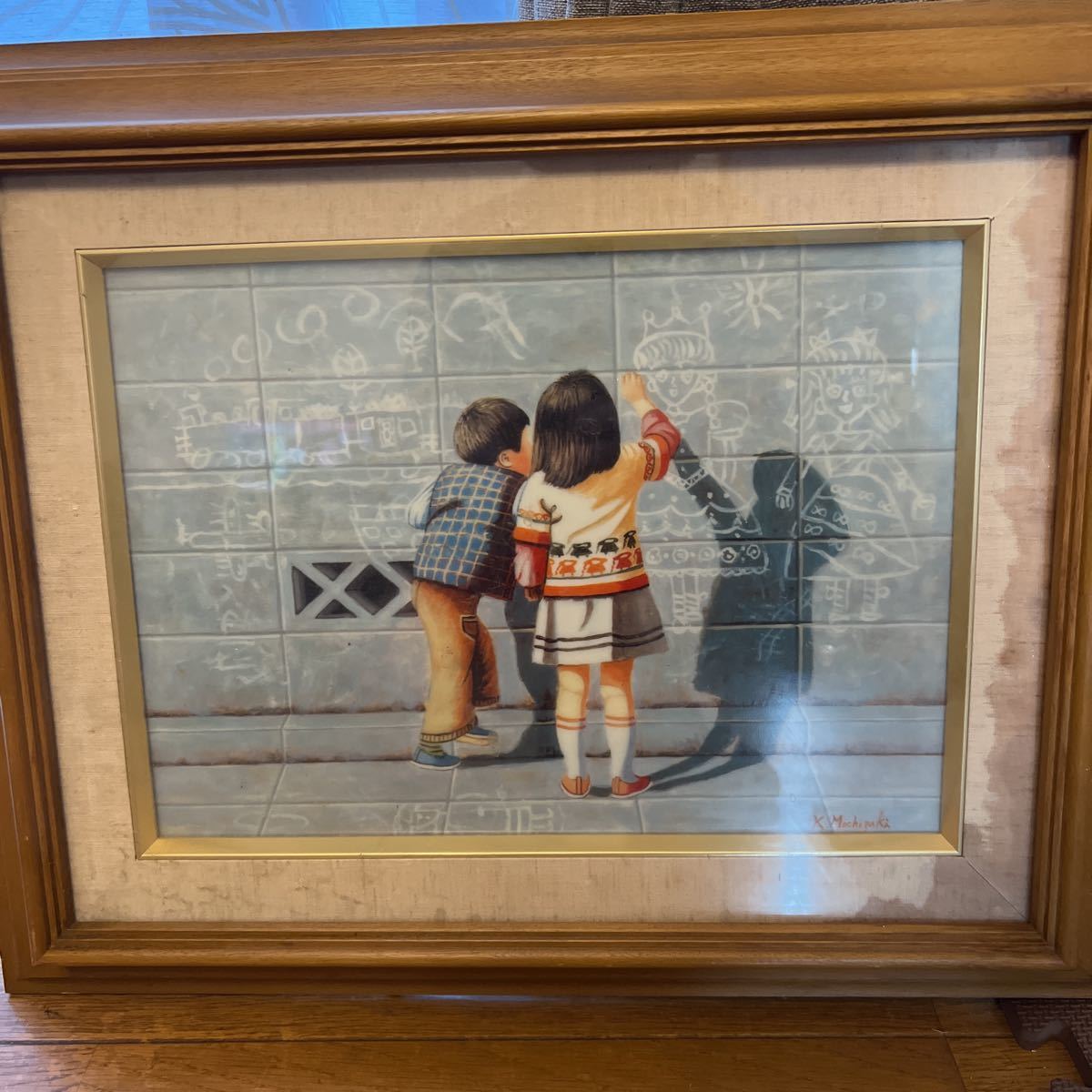 美術品・アンティーク・コレクション 望月一雄作 陶板画 「落書き