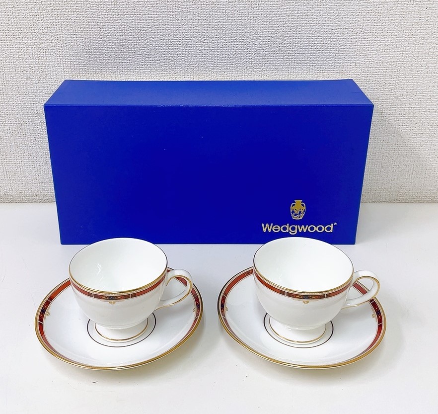 【Wedgwood ウェッジウッド ボーンチャイナ ティーカップ＆ソーサー】外箱入り/洋食器/ティータイム/A411-529