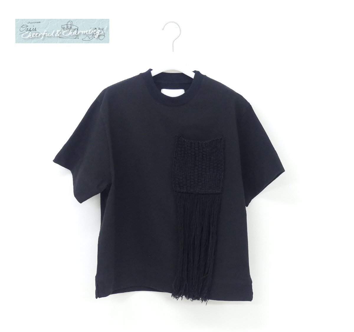 JIL SANDER フリンジ付ポケットTシャツ S ブラック コットン '20年商品