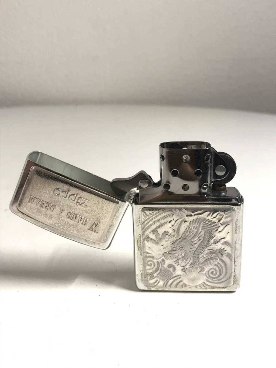 未使用保管品 ZIPPO WIND-PROOF ジッポー W HAND A DREAM 純銀プレート 