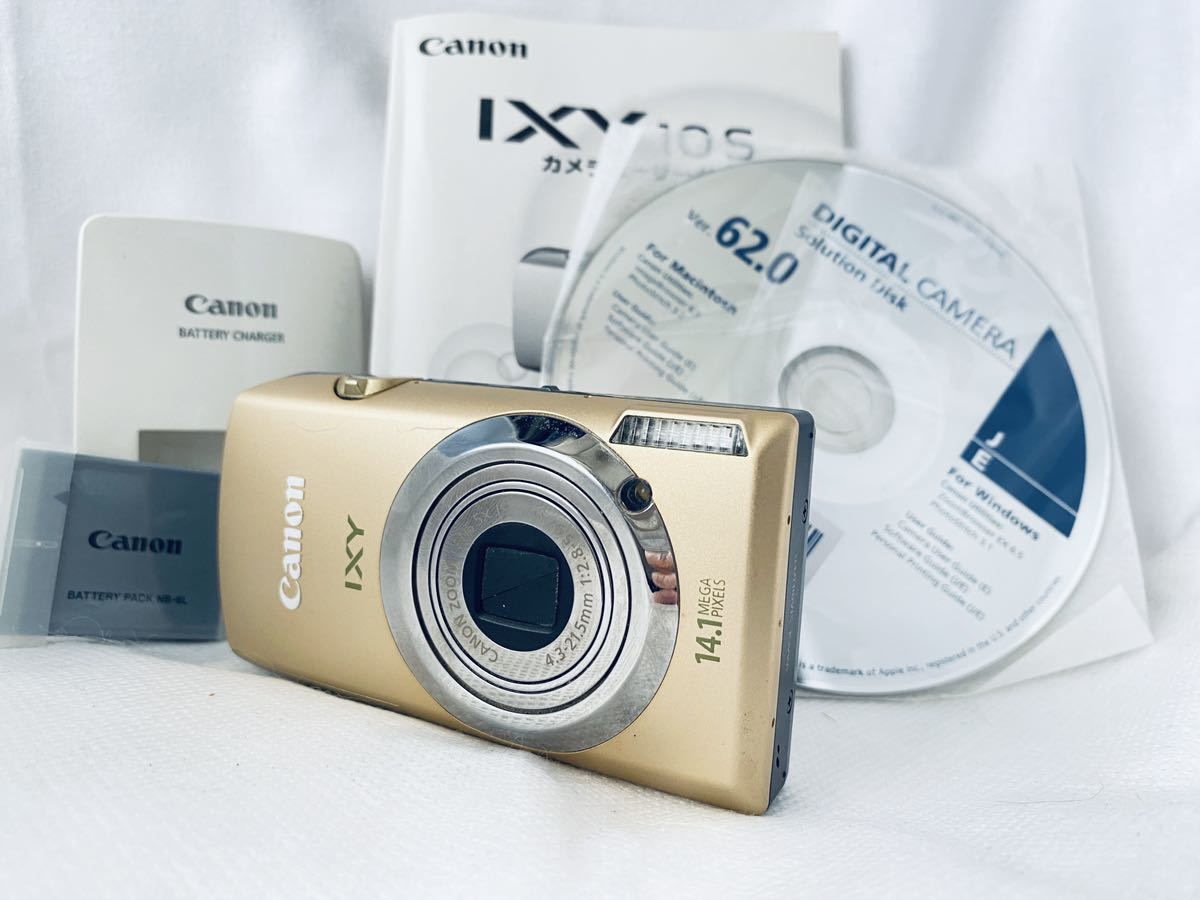 【通電確認済】Canon IXY 10S ゴールド デジカメ ケース・充電器付 ☆極上美品☆キヤノン CANON IXY 10S ゴールド #1582B #05 ゴールド