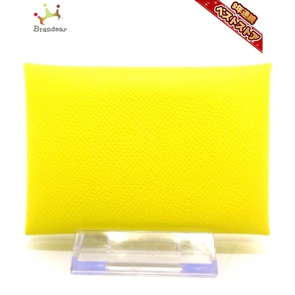 エルメス HERMES カードケース カルヴィ ヴォーエプソン ライム U 美品 財布