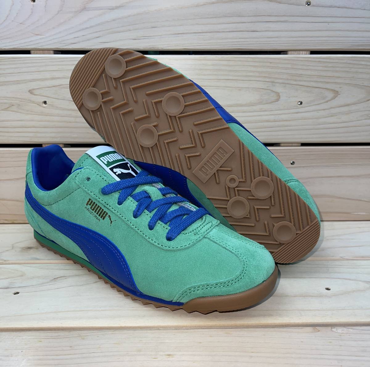 プーマ 23.5cm アリゾナ OG グリーン ウィメンズ 税込価格12100円 PUMA ARIZONA OG レディース スニーカー 天然皮革 緑 紺 スエード