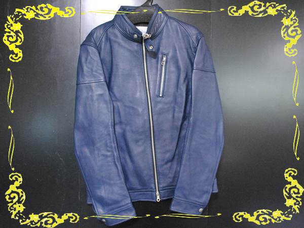美品✨GORGIO ARMANI シングルライダース　ラムレザー　ネイビー48 A1300☆メンズビギ MEN'S BIGI シングルライダース ラムレザー