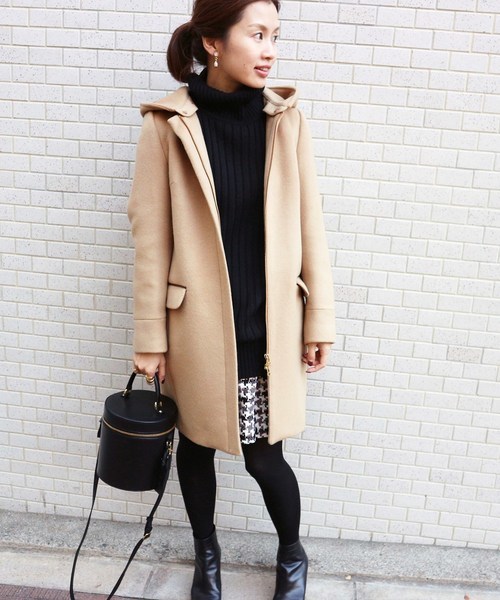 IENA 二重織り シャルムフード付きコクーンコート 