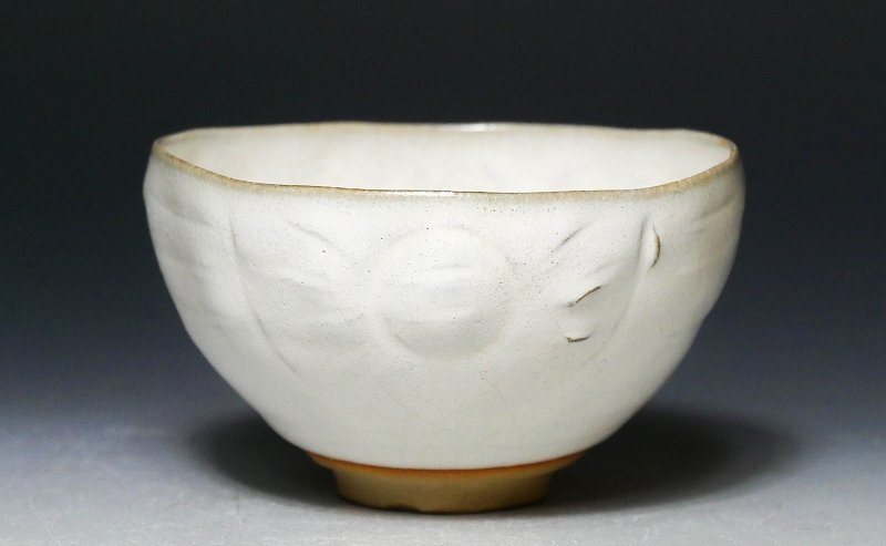 幸】『清水保孝』造 白釉 俵 茶碗 共箱◇当店保証 茶道具 父・人間国宝