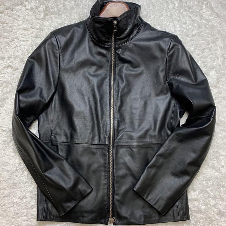 コムサメン ラムレザー ライダース ジャケット Lサイズ 黒 ダブル