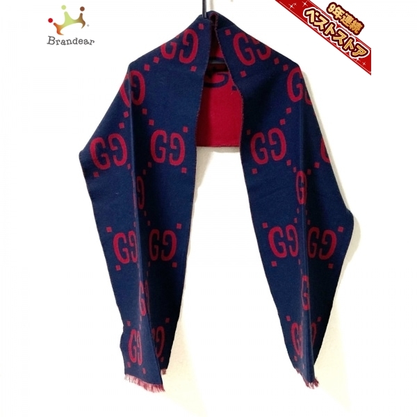 GUCCI マフラー ネイビー グッチ マフラー ネイビー GGロゴ リバーシブル ユニ グッチ GUCCI GG