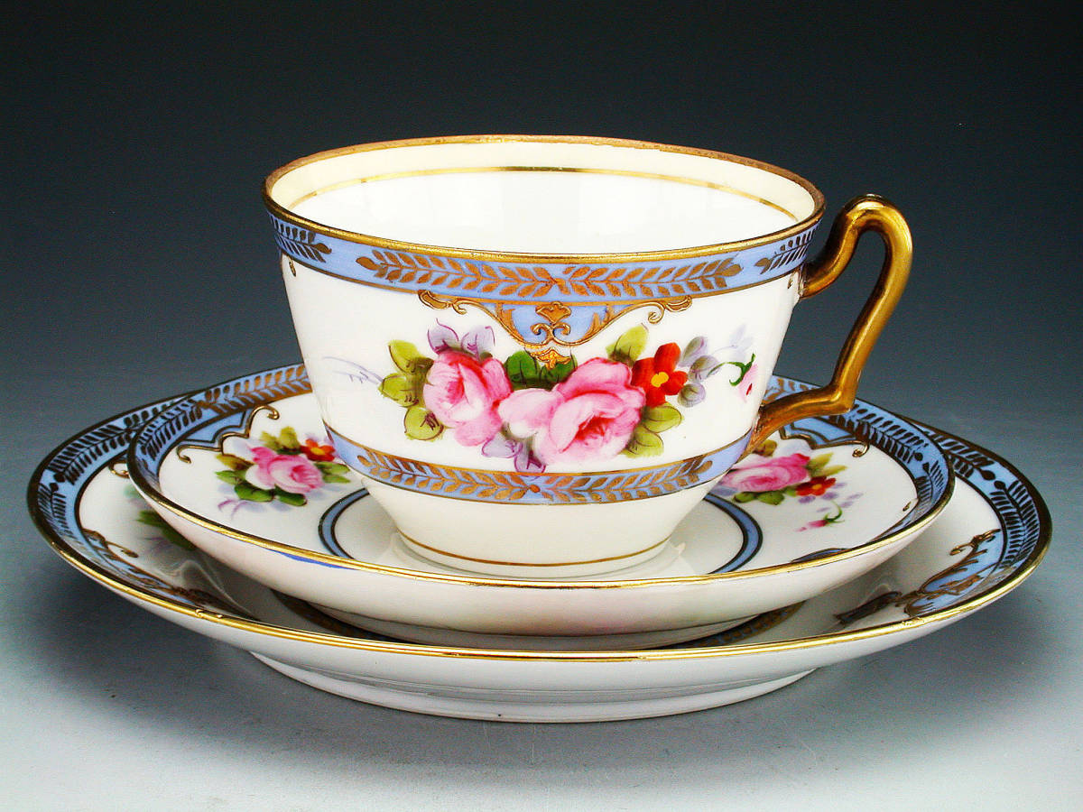オールドノリタケ銘品!! オールドノリタケ・金盛上蒼帯華図紋 