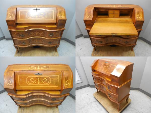 イタリア製・木象嵌仕上げ・ライティングビューロー・デスク (鍵あり