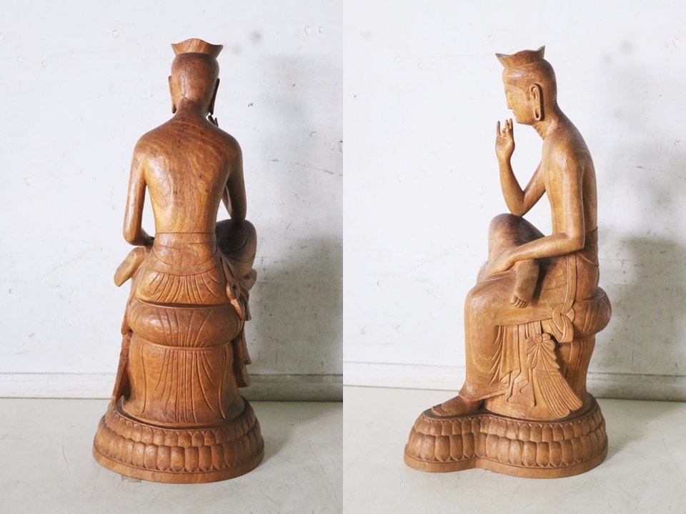 TB526森近作 木彫 弥勒菩薩 半跏思惟像 高さ52.1cm◇仏像/観音/仏教