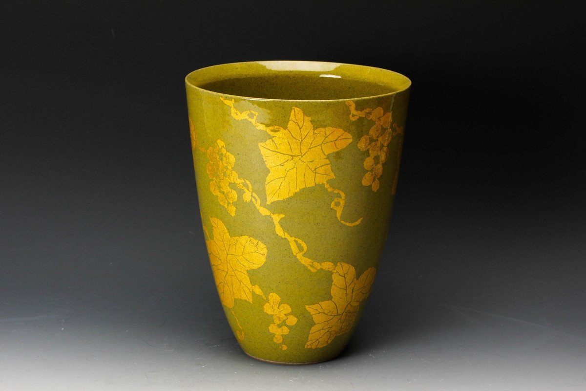 陶器花瓶　小野珀子　釉裏金彩一輪立 陶器花瓶小野珀子釉裏金彩一輪立