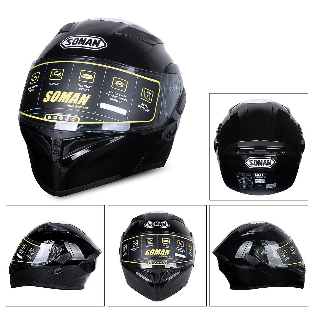 バイクヘルメット システムヘルメット インナーバイザー付き フルフェイスヘルメット オープンフェイスXLサイズ 61-62cm男女兼用SOMAN955