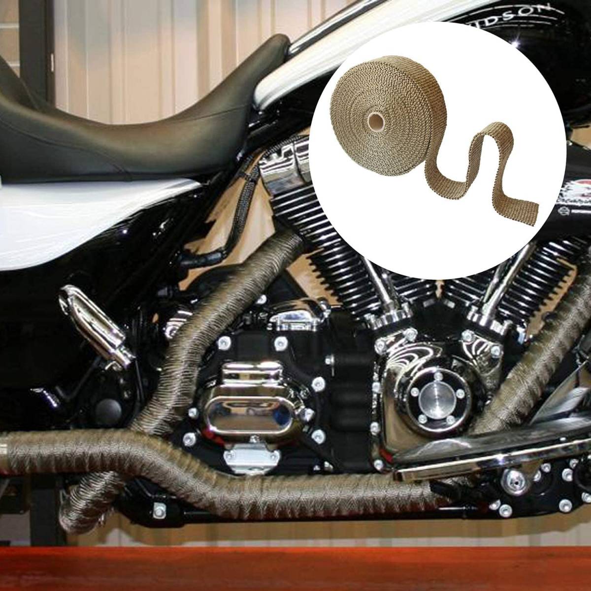 ゴールド色5CM*15M ZHUBANG 耐熱布自動車やバイクのマフラー玄武岩繊維製耐熱1600℃サーモバンテージ 幅5CM*_5