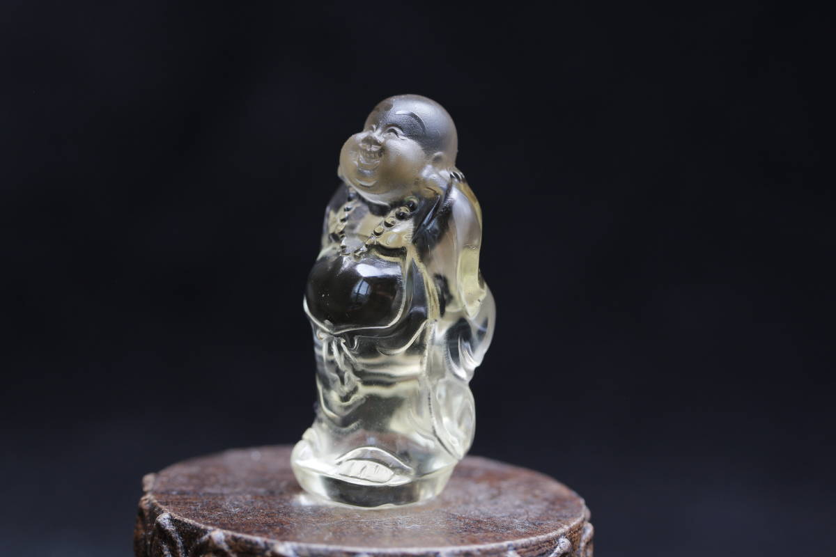 伝統工芸士保山作水晶彫刻 布袋像 台座付き
