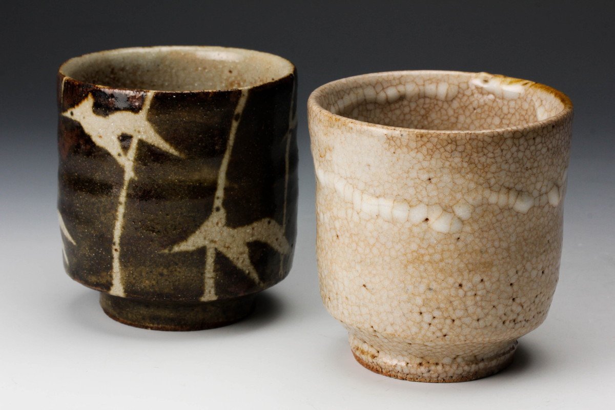 クレヨン7色さま用　木村一郎「湯呑」益子焼 共箱 益子窯 白釉 箱無 湯呑 鉄絵 作 共箱 益子焼 共箱：