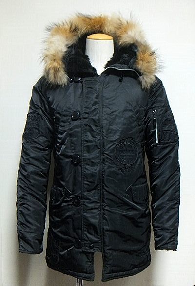 極上:ALPHA × BLUE CROSS.N-3B フライトジャケット 黒 LL(タイト