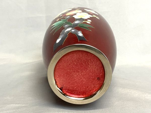 C40】新品/保管品 七宝焼 花瓶 木箱/共箱 金属工芸 飾り台座付き 花