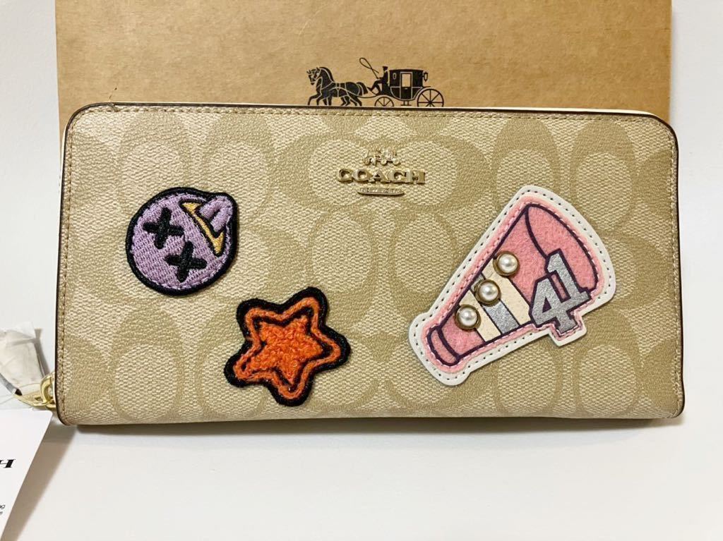 COACH コーチ 財布 長財布 ベージュ ワッペン クリスマスプレゼント