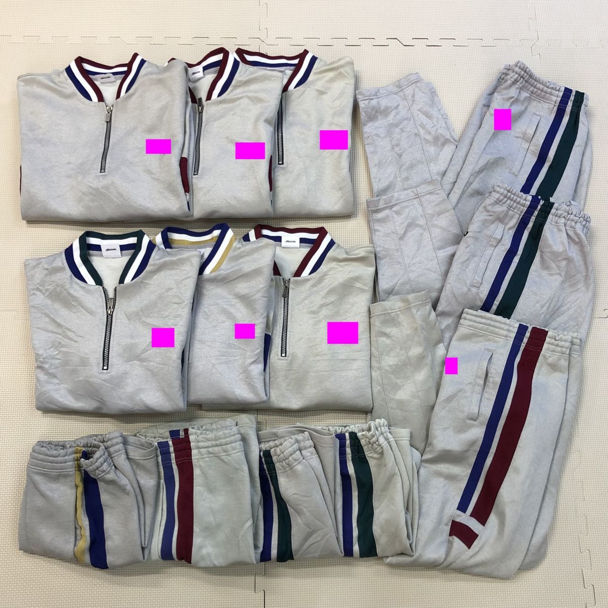 UJ195 (中古) 兵庫方面 校名不明 ジャージ 上下 13点セット /長袖/長ズボン/ハーフパンツ/M/L/O/XO/MIZUNO/体操着/体操着/体育/中学校/高校