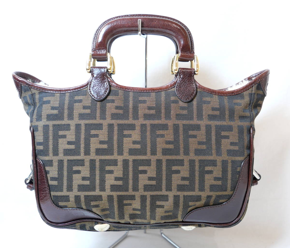 【訳あり】FENDI フェンディ ズッカ柄 トートバッグ キャンバス×レザー ブラウン系