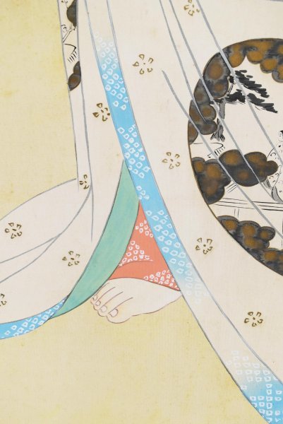 K1154 模写 小早川清「享保頃之娘」絹本 共箱 肉筆 美人画 上田鉄耕 