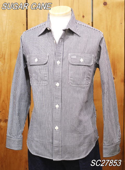定番人気，お買い得 シュガーケーン ヒッコリーストライプワークシャツ L ブラック SC27853 sugarcane(長袖シャツ)｜売買されたオークション情報、yahooの商品情報をアーカイブ公開 - オークファン 男性用