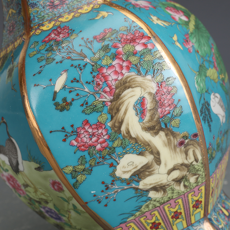 □清代 乾隆年製款 琺瑯彩描金花鳥紋 六方花瓶 珍品□