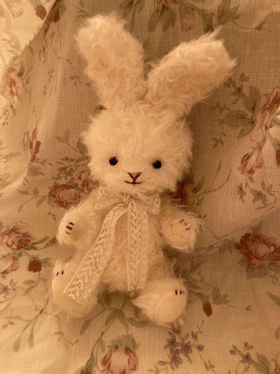 作家様　テディベア　ちりめん着物　籠＊ウサギ＊にんじん　ホワイトベア　可愛い♪ 作家様 テディベア ちりめん着物 籠＊ウサギ＊にんじん ホワイトベア