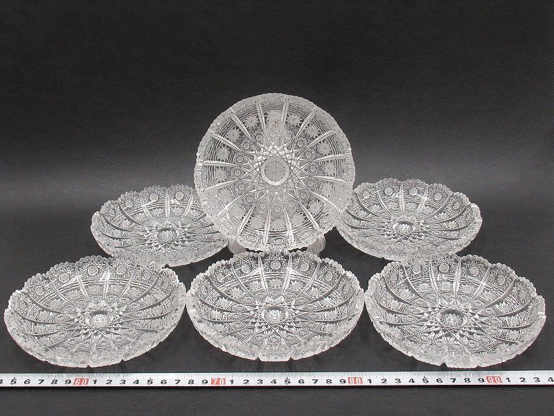 D3022 ボヘミア カットグラス プレート 6客 クリスタルガラス 銘々皿