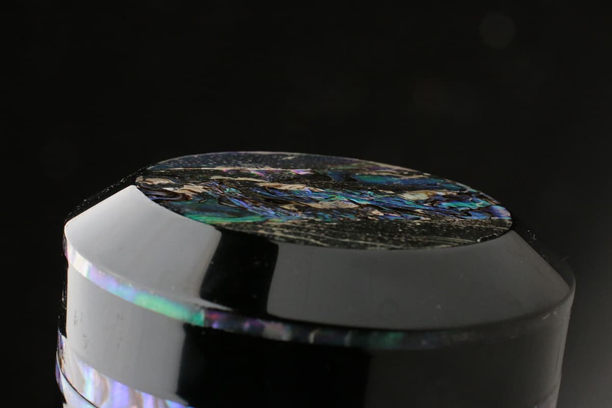 EH297 小坂公一 作 黒漆塗 青貝張 雪吹棗 高7.6cm/重83g 共箱附 螺鈿棗