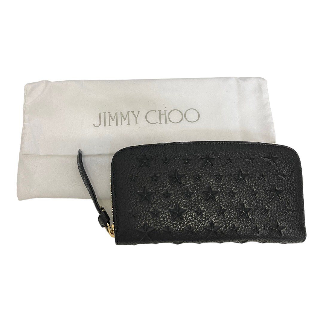 【中古品】 JIMMY CHOO ジミーチュウ 長財布 ラウンドジップ スタッズ ブラックカラー カード有 箱なし 本体のみ L33101RL