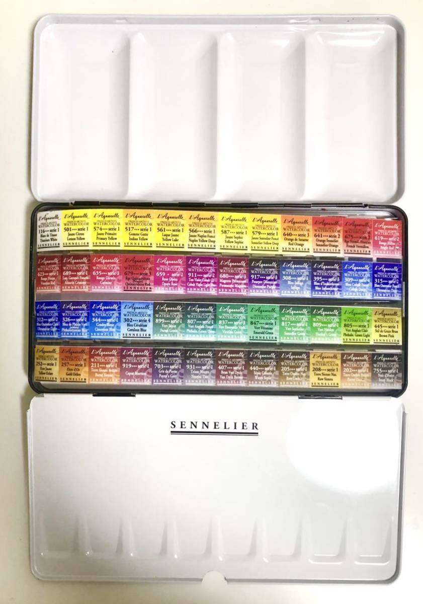 Sennelier セヌリエ 固形水彩絵具ハーフパン 24色メタルケース筆付き